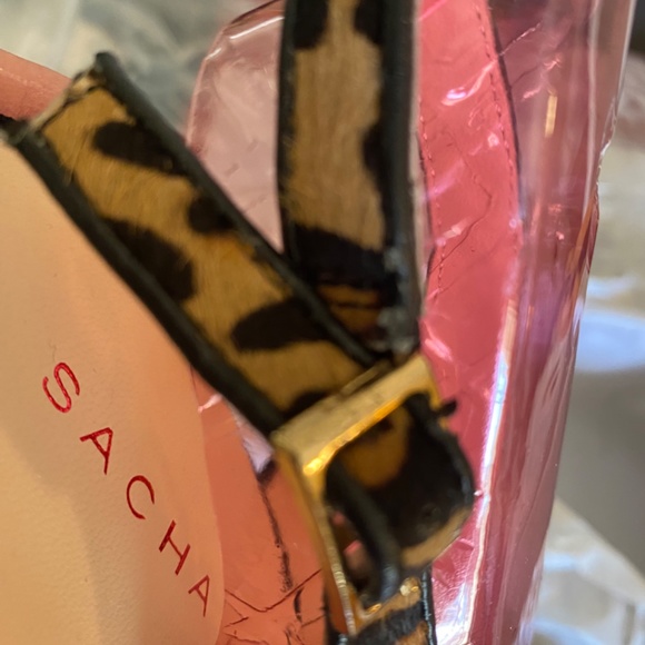 Sacha London Heel Pump Peeptoe Slingback Platform Leopard Leather Suede Elga - Picture 16 of 16